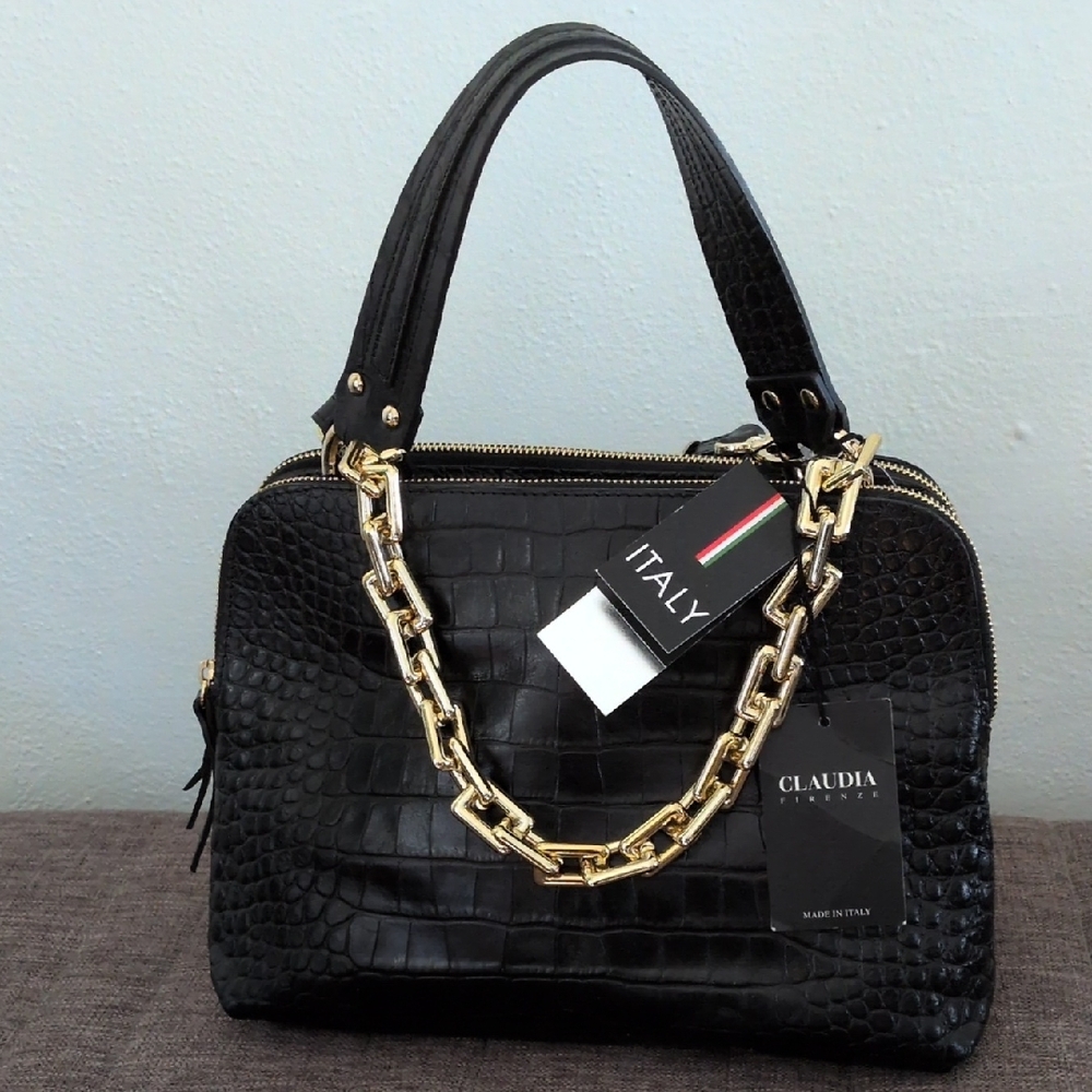 Claudia Firenze Black Crocodile-Embossed Handbag